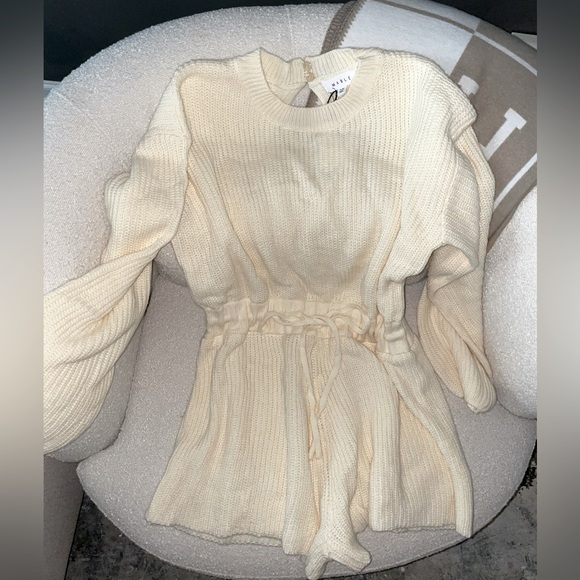 Sweater Knit Romper Drawstring Cream Boutique - Picture 7 of 9
